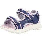 Geox Sandale "J SANDAL AIRADYUM GI", Mädchen, Gr. 37, blau (navy, lila), Synthetik, Textil, Schuhe Sandale, Klettschuh mit Logo, Größenschablone zum Download