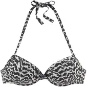 LASCANA Push-Up-Bikini-Top "Clara", Damen, Gr. 36, Cup C, beige (schwarz, creme), Polyamid, bedruckt, Bikini-Oberteile Push-Up-Bikini-Top, mit geknotetem Top