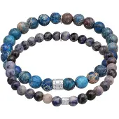 KUZZOI Armkette "Armband Set aus Achat Edelstein Perlen Beads in 925 Silber" Gr. 210, blau (dunkelblau), Armbänder, Herren, 210, Silber 925 (Sterlingsilber), Armkette