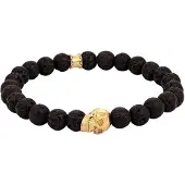 KUZZOI Armkette "Armband Herren Totenkopf Lava Stein Perlen 925 Silber" Gr. 19, gold, Armbänder, Herren, 19, Silber 925 (Sterlingsilber), Armkette