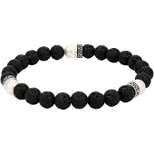 KUZZOI Armkette "Armband Lava Synthetische Perle Schwarz 925 Sterling Silber" Gr. 19, silber, Armbänder, Herren, 19, Silber 925 (Sterlingsilber), Armkette