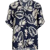 Apricot Shirtbluse "Palm Leaf Shirt", Damen, Gr. XS (34), blau (navy), Obermaterial: 100% Polyester PES., gemustert, Blusen Shirtbluse, mit V-Ausschnitt