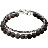 KUZZOI Armkette "Armband 2er Set Lavaperlen Kordelkette 925 Sterling Silber Oxidiert" Gr. 21, silber, Armbänder, Herren, 21, Silber 925 (Sterlingsilber), Armkette