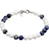 KUZZOI Armkette "Armband Perlen Achat Blau 925 Sterling Silber vergoldet" Gr. 21, silber, Armbänder, Herren, 21, Silber 925 (Sterlingsilber), Armkette