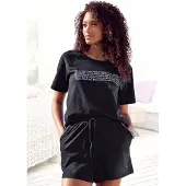 Kangaroos Shorty , Damen, Gr. 36/38, schwarz, Single Jersey, Obermaterial: 100% Baumwolle, bedruckt, bequem kurz, Rundhals, Raglanärmel, Homewear-Sets Shorty, mit Slogan-Frontdruck