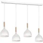 Luminex Hängeleuchte Noak, weiß/Holz natur, 4-flammig lang