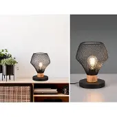RL Tischlampe VALERIA Trichter Drahtgeflecht, Schwarz, Metall und Holz, 25cm hoch, 18cm Durchmesser