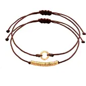 Elli Armketten Set "Armband Beads Kreis Nylon 2er Set 925 Sterling Silber" Gr. 160, braun, Armbänder, Damen, Silber 925 (Sterlingsilber), Armketten Set