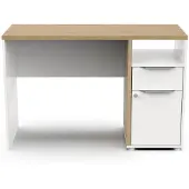 CALICOSY - Schreibtisch mit 1 Tür, 1 Schublade und 1 Fach, Eiche und mattweißes Nachbildung, H77,4 cm - ACCESS