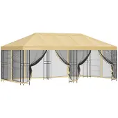 Syfax Pavillon mit Seitenwänden 6 x 3 m Creme Polyester und Stahl