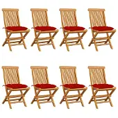 vidaXL Klappstühle mit roten Kissen, 8-teilig, Massivholz Teakholz