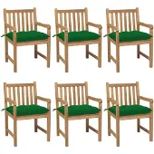 Syfax Gartenstühle 6 Stk. mit Grünen Kissen Massivholz Teak