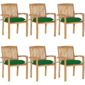 The Living Store Stapelbare Gartenstühle mit Kissen 6 Stk. Massivholz Teak