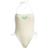 Roxy Badeanzug "The Swell RV One-Piece", Damen, Gr. XL, gelb (cloud dancer swell plaid), Recycling-Polyester, Badeanzüge Badeanzug