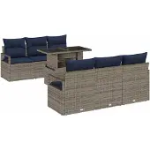 vidaXL Gartensofa-set 7 stk. 6-Sitzanzahl Grau Poly-Rattan