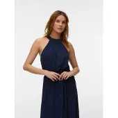 Vero Moda Maxikleid "VMEASY JOY S/L LONG HALTERNECK DRESS WVN", Damen, Gr. L, N-Gr, blau (navy blazer), Web, Obermaterial: 100% Viskose, unifarben, knöchellang, Neckholder, Kleider Maxikleid, Viskose