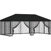 vidaXL Pavillon mit Seitenwänden 6 x 3 m Schwarz Polyester und Stahl