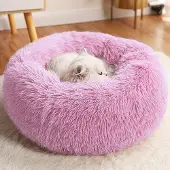 OEM Waschbare Plüsch Hundebett rund rosa für Katzen und kleine Hunde