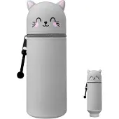 OEM Weiches Silikon Etui, 2in1, Grau, Katze, Schule, Büro