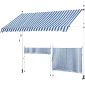 OEM Blaue Balkonmarkise 300 cm, höhenverstellbar, UV-beständig, wasserdicht