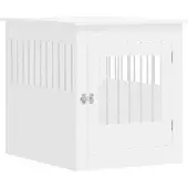 Unyqoos Hundebox XL aus Holz und Stahl – 2‑in‑1 Beistelltisch & Hundekiste, weiß, belüftetes Stahlgitter, abschließbare Tür