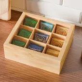 OEM Holztheekiste 9 Fächer Naturfarbe Holzoptik