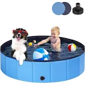Unyqoos Faltbarer Hundepool 120 x 30 cm, verstärktes 0,6 mm PVC, rutschfester Boden, 5 mm PP‑Wände, 0,45 mm Clip‑Netz – für große und kleine Hunde