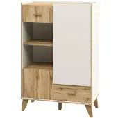 Feldmann-Wohnen Highboard Skandi Vitrinenschrank 81x40x132cm weiß / Eiche Wotan 2-türig