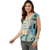 Inspirationen Blusentop , Damen, Gr. 40, türkis, sand, bedruckt, 100% Viskose, bedruckt, gemustert, mehrfarbig, V-Ausschnitt, Blusen Blusentop