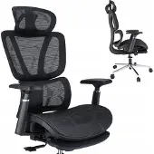 Jumi NEOVA Bürostuhl CM-270664 ergonomisch Schwarz, Fußstütze, verstellbare Kopfstütze, TILT-System, Höhe 116-130cm