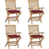 Syfax Klappstühle mit weinroten Kissen, 4 Stück, Massivholz Teakholz