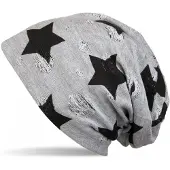StyleBREAKER Beanie "Beanie mit Sterne & Punkte Muster", Herren, grau (hellgrau), Obermaterial: 50% Viskose CV. 50% Polyester PES., Modisch, Mützen Beanie