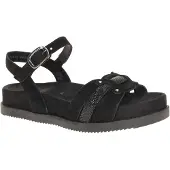 Gabor Sandalette , Damen, Gr. 40, Leder, schwarz, Veloursleder, Glitzerstreifen, Schuhe Sandalette, Riemchensandale, Sommerschuh mit glänzendem Schmuckriegel