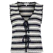 Apricot Stricktop "Gestreifte Pointelle-Strickweste" Gr. 34, blau (navy), Tops, Damen, XS (34), Strick, Obermaterial: 86% Polyester PES. 14% Baumwolle CO., gestreift, Stricktop, mit Bindeband