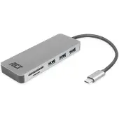 ACT AC7050 3-Port USB-C 3.2 Gen1 (USB 3.0) Hub mit Kartenleser und PD-Pass-Through-Anschluss