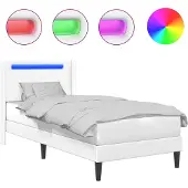Syfax Bettrahmen mit LED-Lichtleisten Weiß 100 x 200 cm Kunstleder
