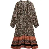Superdry für Damen. W8011887A Schwarzes bedrucktes Midikleid (XS), Lässig, Langarm, Bio-Baumwolle, Nachhaltig
