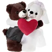 Heunec Kuscheltier "Hochzeitsbärenpaar Bär & Bärin, braun/weiß", rot (braun, weiß, rot), Plüschfiguren, KinderH:30cm, Polyester, Kuscheltier, H:30cm