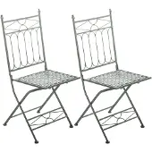 CLP 2er Set Klappstühle Asina, platzsparende Gartenstühle für den Außenbereich, romantische Balkonstühle im Jugendstil, leicht verstaubar, Farbe: antik-grün