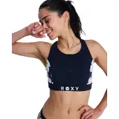 Roxy Crop-Bikini-Top "Active Crop Top", Damen, Gr. S, blau (anthrazit im fleur real), Obermaterial: 75% Nylon, 25% Elasthan., Bikini-Oberteile Crop-Bikini-Top