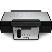 Krups Waffeleisen "Iconic mit elegantem Design, Keramik-Antihaftbeschichtung", silber, B:26,5cm H:10,8cm T:23,4cm, Waffeleisen, extra-tiefe Platten, Maße: 23,4 x 26,5 x 10,8 cm, FDK261, Waffeleisen