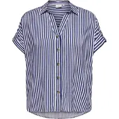 ONLY Kurzarmbluse "CARYASMIN SHIRT S/S WVN NOOS", Damen, Gr. 46, blau (peacoat stripes:weiß), Web, Obermaterial: 100% Viskose, gestreift, normal, V-Ausschnitt, Blusen Kurzarmbluse