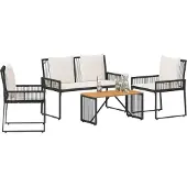 Syfax Gartenmöbel Set 4 Stk. Schwarz und Cremeweiß Poly-Rattan