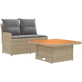 Syfax Garten Armlehnen Sofa mit Klapptisch 2 Stück Beige und Hellgrau