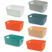 Unyqoos Aufbewahrungskörbe mit Griff – 6 Farben (weiß, grau, beige, gelb, grün, orange), PP Kunststoff, 22,5 x 16 x 10 cm, 6 Stück (tatsächlich 7 geliefert)