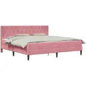Syfax Bettgestell mit Matratze mit Kopfteil Rosa 200 x 200 cm Samt