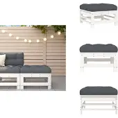 vidaXL Gartenhocker mit Kissen Weiß Massivholz Kiefer - Gartensofaelemente