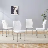 Kein Hersteller Esszimmerstuhl 4er-Set, PolyurethanRückenlehne m. Prägung, Metallbeine, Leicht-Luxus (White+Silver)