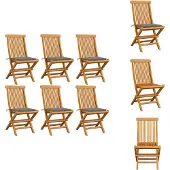 vidaXL Gartenstühle mit Grauen Kissen 6 Stk. Massivholz Teak - Gartenstühle
