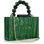 OEM Acryl-Handtas, Donkergroen, Crossbody-Tas, Marmer-Design, Parelketting, One-Size
